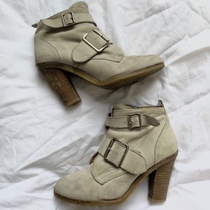 Kurt Geiger Taupe Leather Ankle Buckle Boots